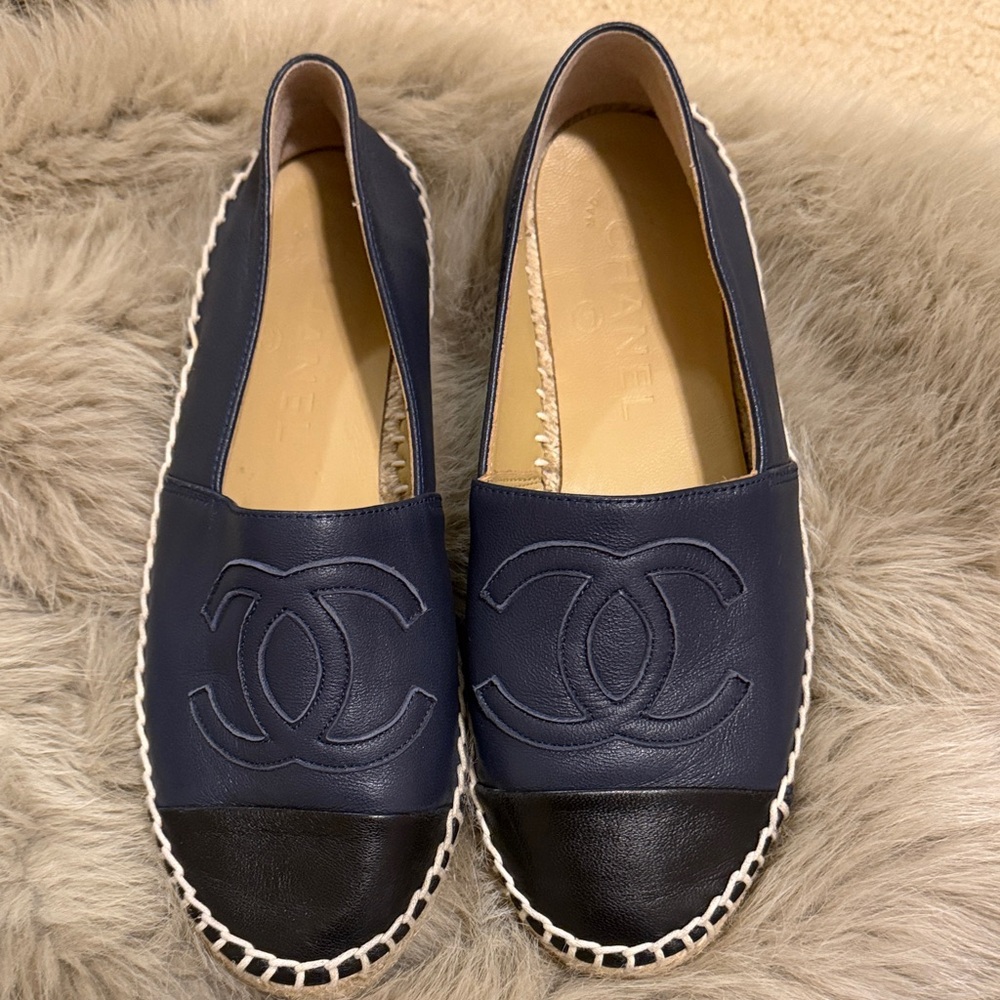CHANEL Blue and Black Espadrilles